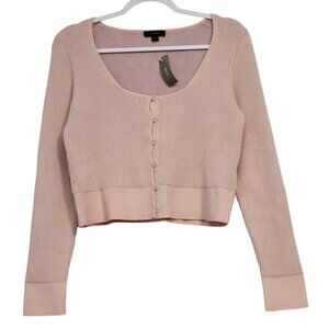NWT J Crew Cropped Cardigan Sweater Large Ribbed Knit Low Cut Scoop Neck Preppy